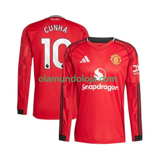 Camisola Manchester United Matheus Cunha 10 Homem Equipamento Primeiro 2025-2026 Manga Comprida